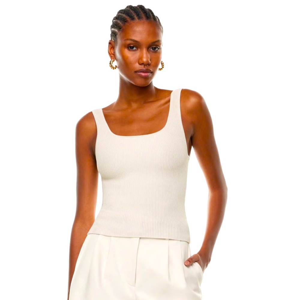 Sculpt Knit Squareneck Tank Babaton - off white- Aritzia - Size M